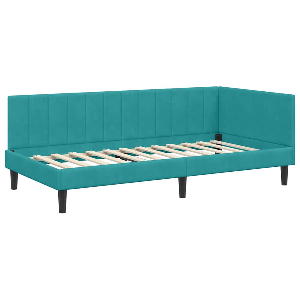 Hjørnesengramme med hovedgærde Turkis 90 cm x 200 cm Fløjl