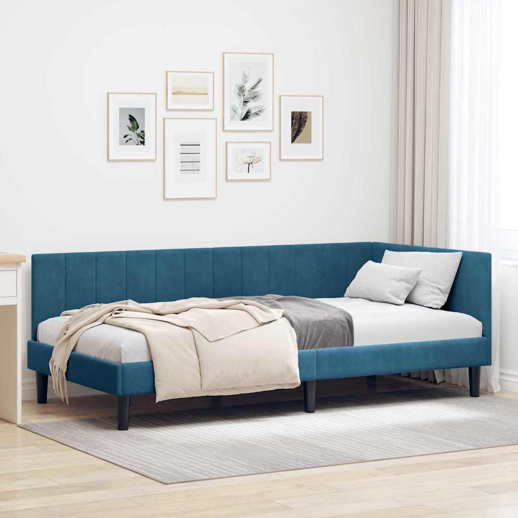 Hjørnesengramme med hovedgærde Blå 100 cm x 200 cm Fløjl