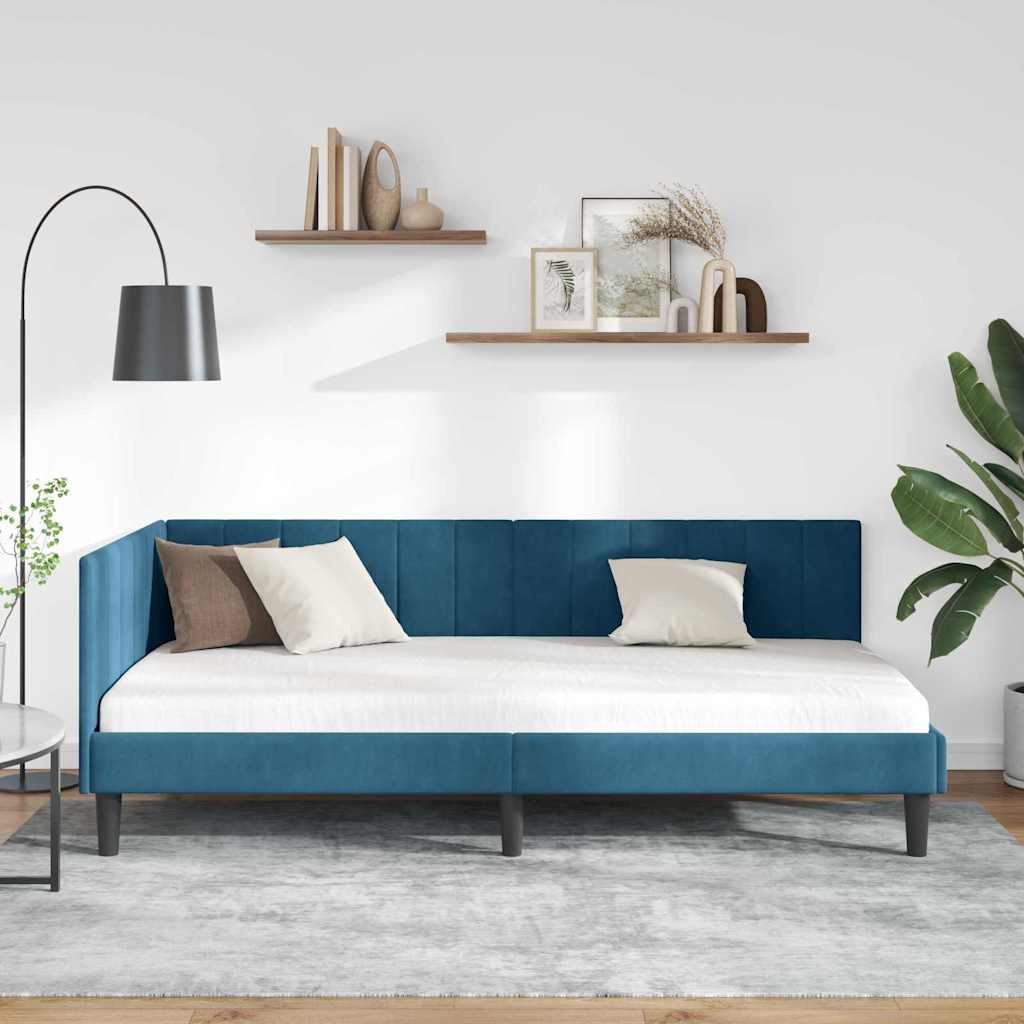 Hjørnesengramme med hovedgærde Blå 100 cm x 200 cm Fløjl