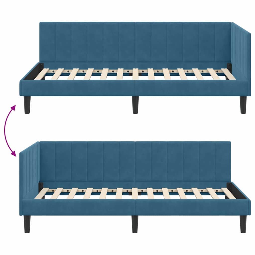 Hjørnesengramme med hovedgærde Blå 100 cm x 200 cm Fløjl