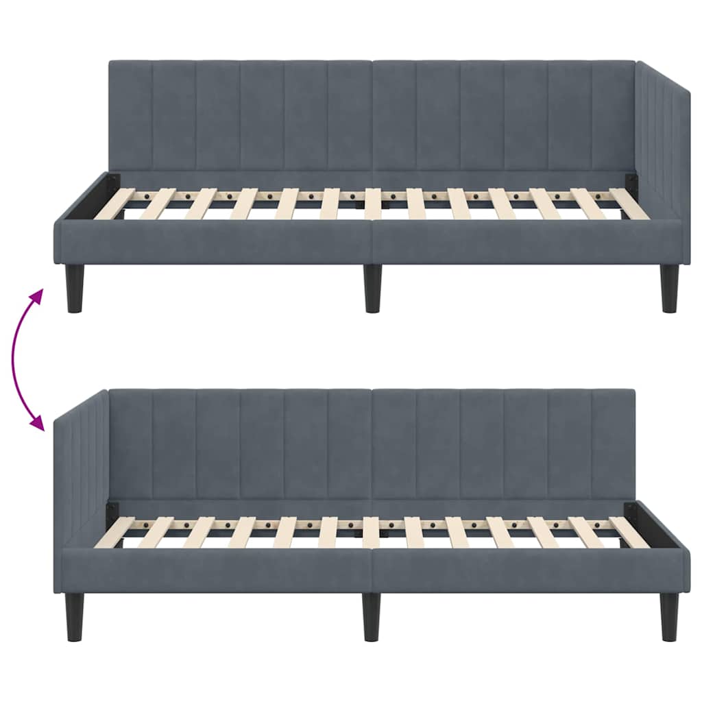 Hjørnesengramme med hovedgærde Mørkegrå 100 cm x 200 cm Fløjl