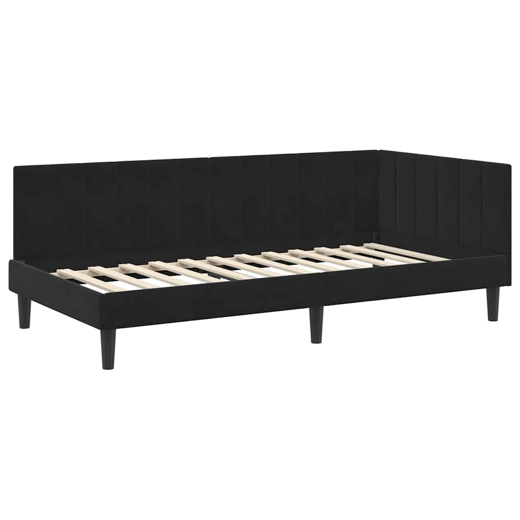 Hjørnesengramme med hovedgærde Sort 100 cm x 200 cm Fløjl