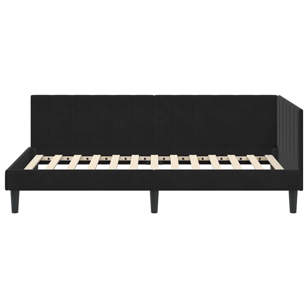 Hjørnesengramme med hovedgærde Sort 100 cm x 200 cm Fløjl
