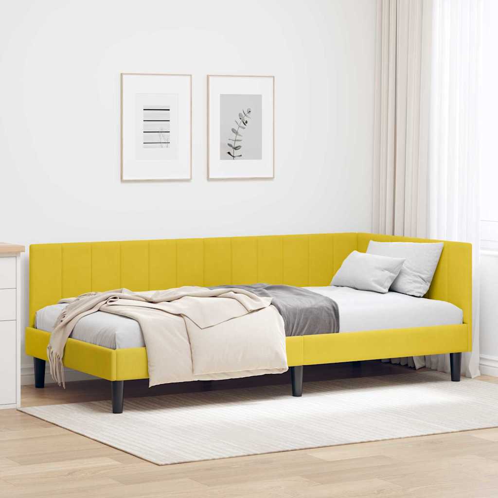 Hjørnesengramme med hovedgærde Gul 100 cm x 200 cm Fløjl