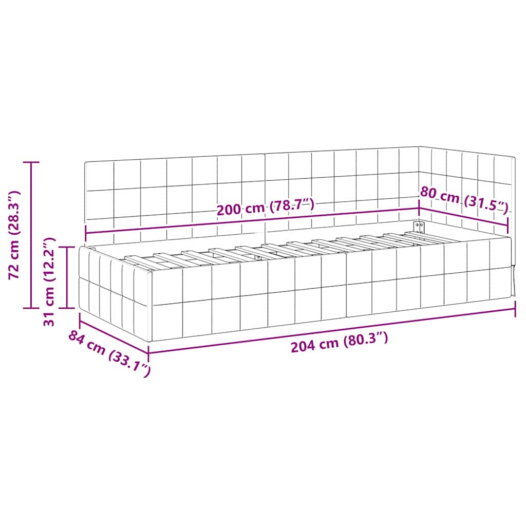 Hjørnesengramme med hovedgærde Vinrød 80 cm x 200 cm Fløjl