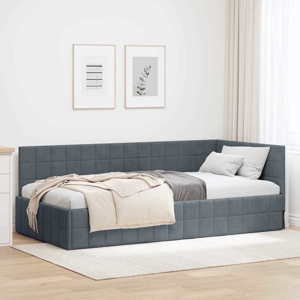 Hjørnesengramme med hovedgærde Mørkegrå 90 cm x 190 cm Fløjl