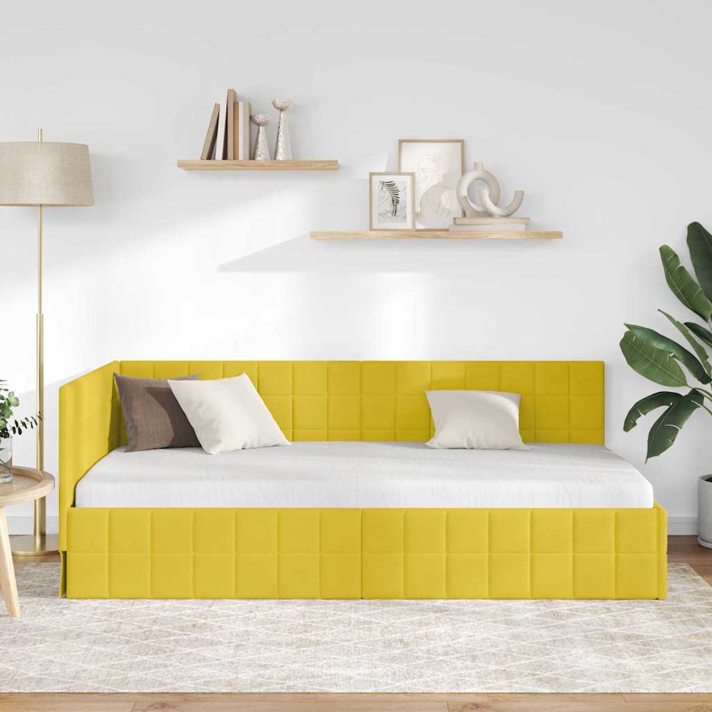 Hjørnesengramme med hovedgærde Gul 90 cm x 190 cm Fløjl