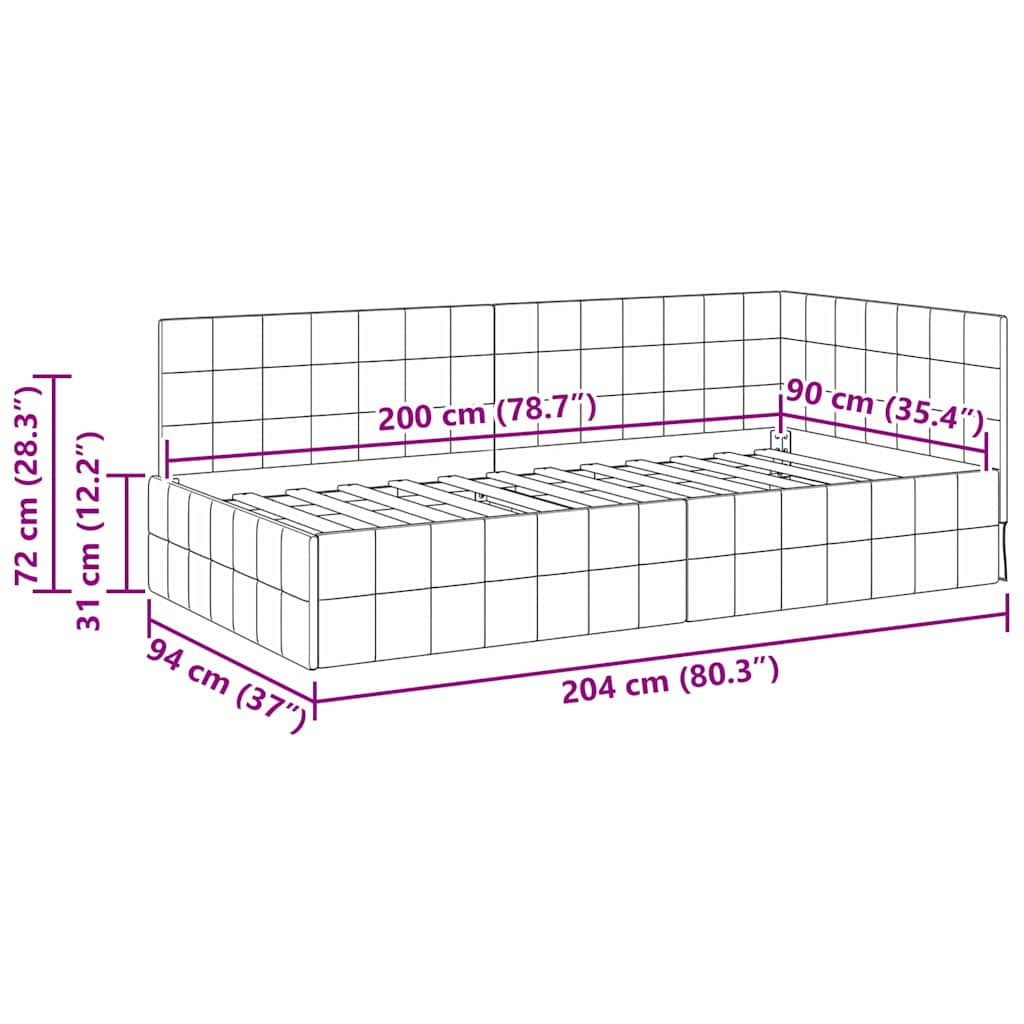 Hjørnesengramme med hovedgærde Lysegrå 90 cm x 200 cm Fløjl