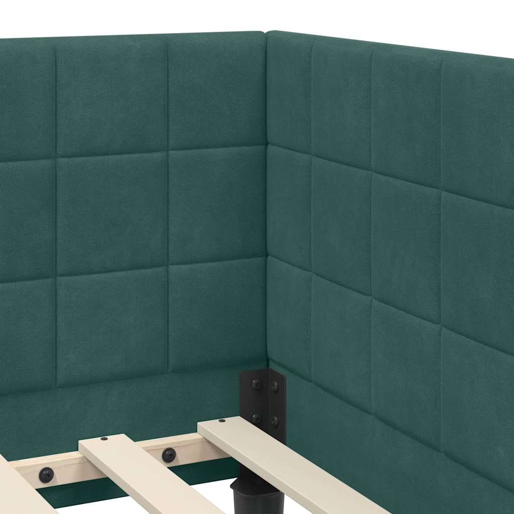 Hjørnesengramme med hovedgærde Mørkegrøn 90 cm x 200 cm Fløjl