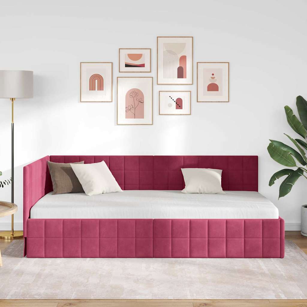 Hjørnesengramme med hovedgærde Vinrød 90 cm x 200 cm Fløjl
