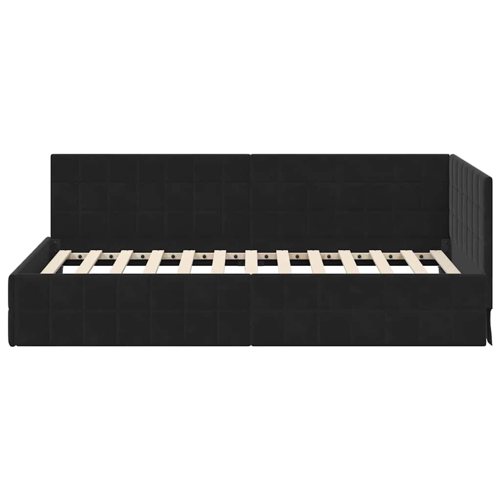 Hjørnesengramme med hovedgærde Sort 90 cm x 200 cm Fløjl