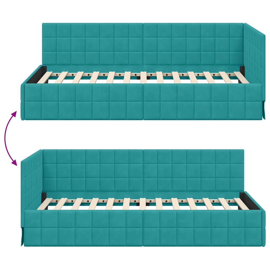 Hjørnesengramme med hovedgærde Turkis 90 cm x 200 cm Fløjl