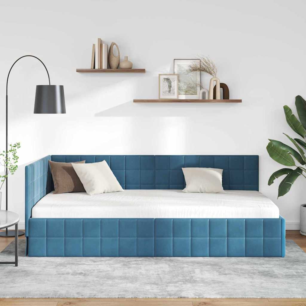 Hjørnesengramme med hovedgærde Blå 100 cm x 200 cm Fløjl