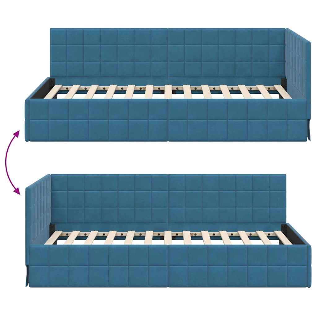 Hjørnesengramme med hovedgærde Blå 100 cm x 200 cm Fløjl