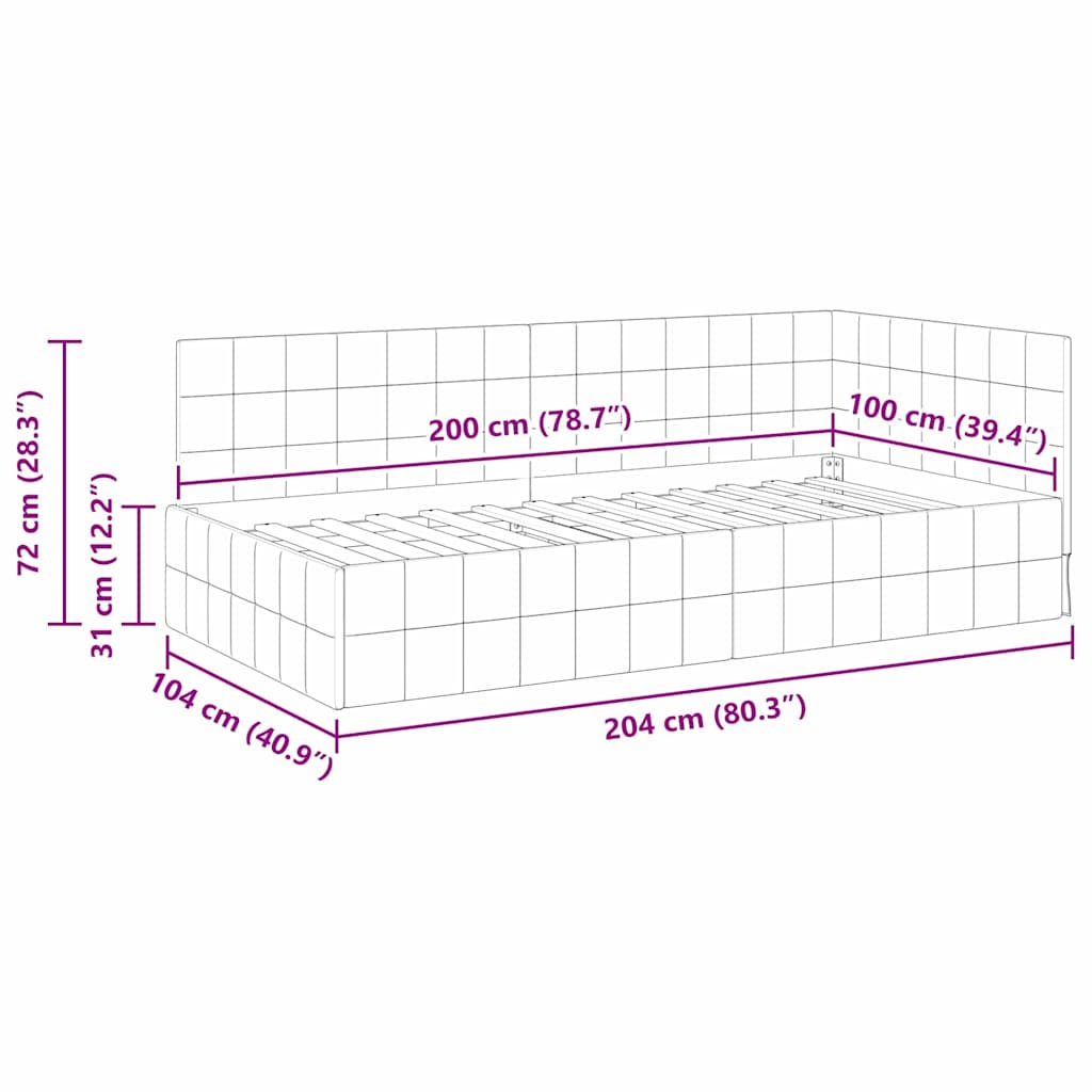 Hjørnesengramme med hovedgærde Mørkegrå 100 cm x 200 cm Fløjl