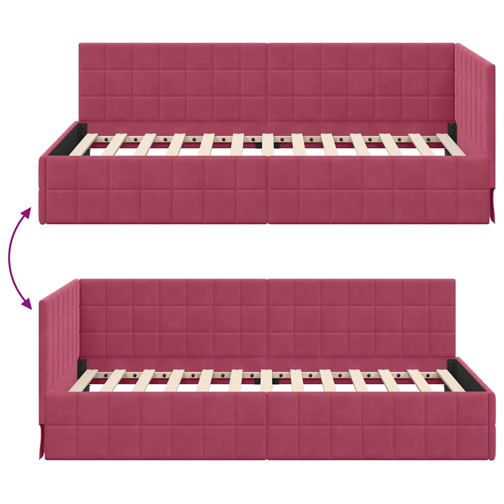Hjørnesengramme med hovedgærde Vinrød 100 cm x 200 cm Fløjl