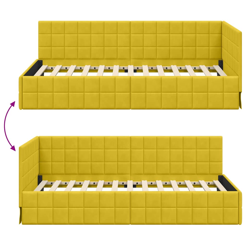Hjørnesengramme med hovedgærde Gul 100 cm x 200 cm Fløjl