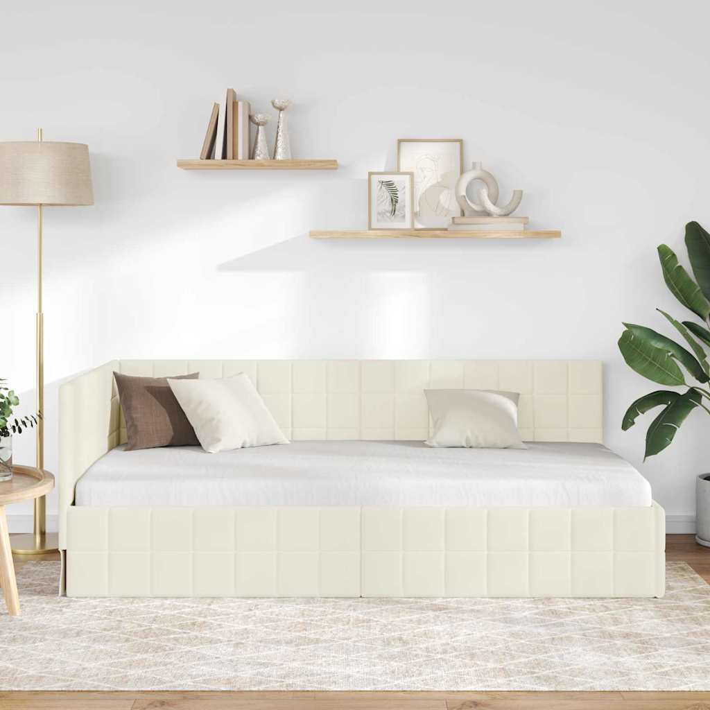 Hjørnesengramme med hovedgærde Creme 100 cm x 200 cm Fløjl