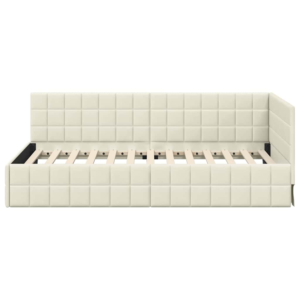 Hjørnesengramme med hovedgærde Creme 100 cm x 200 cm Fløjl
