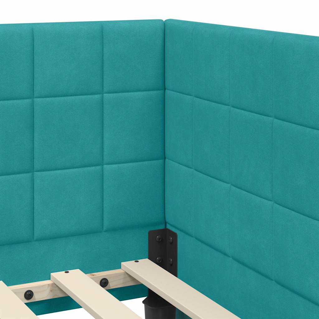 Hjørnesengramme med hovedgærde Turkis 100 cm x 200 cm Fløjl