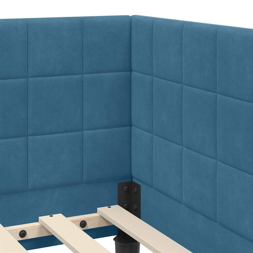 Hjørnesengramme med hovedgærde Blå 80 cm x 200 cm Fløjl