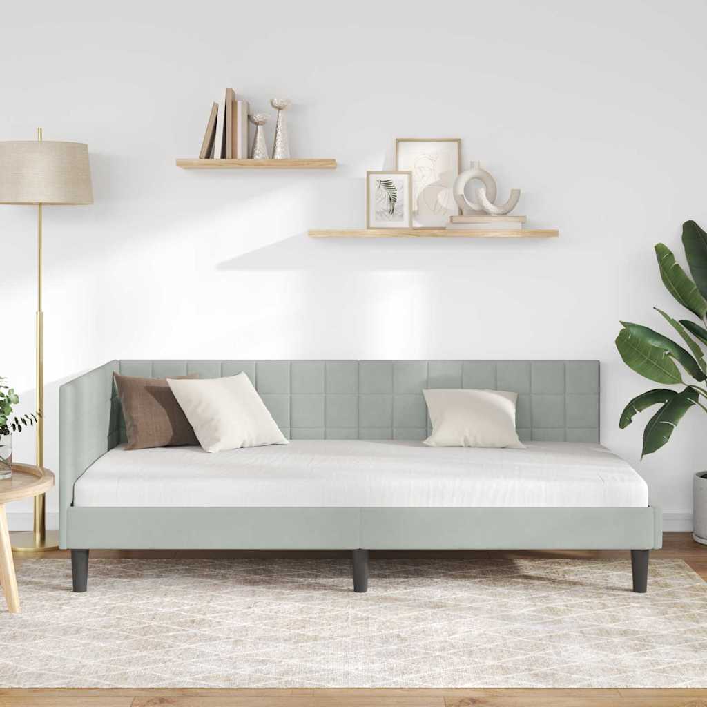 Hjørnesengramme med hovedgærde Lysegrå 90 cm x 190 cm Fløjl