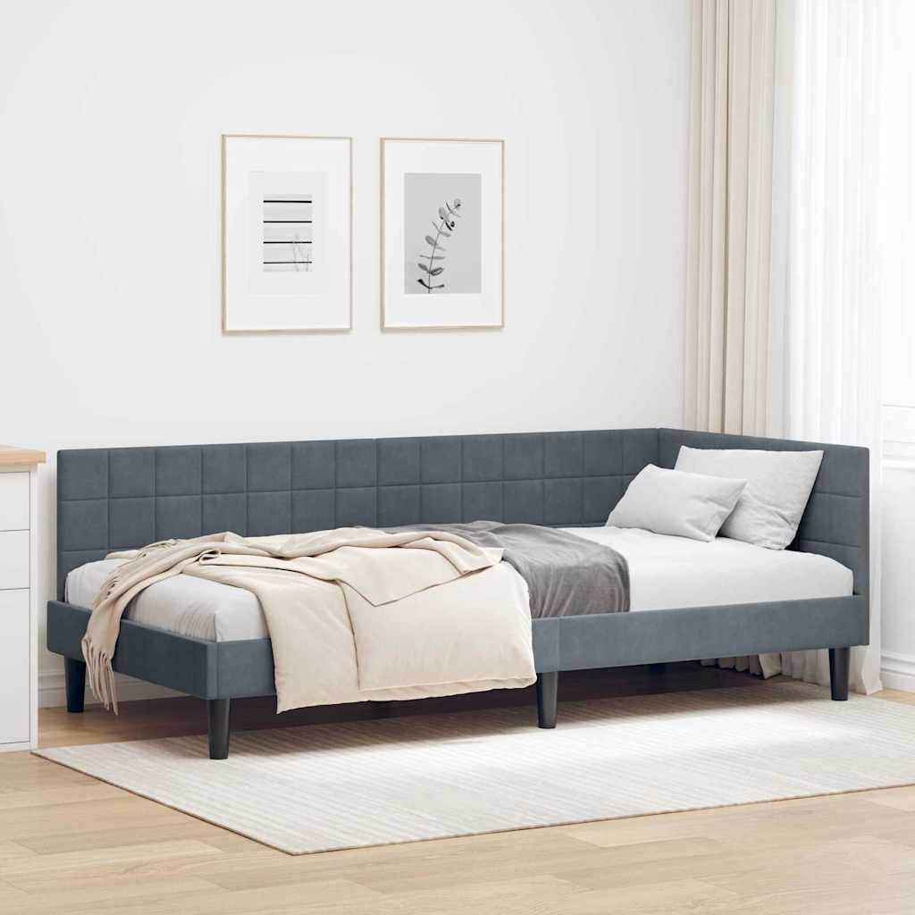 Hjørnesengramme med hovedgærde Mørkegrå 90 cm x 190 cm Fløjl