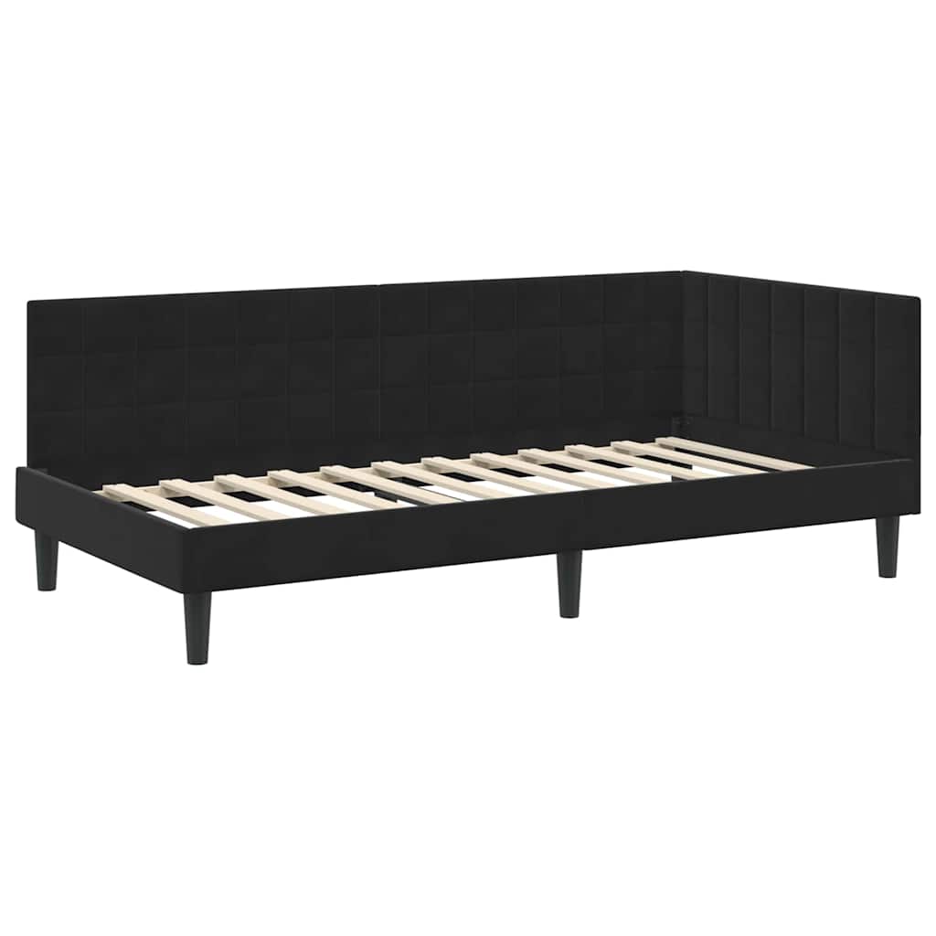 Hjørnesengramme med hovedgærde Sort 90 cm x 190 cm Fløjl