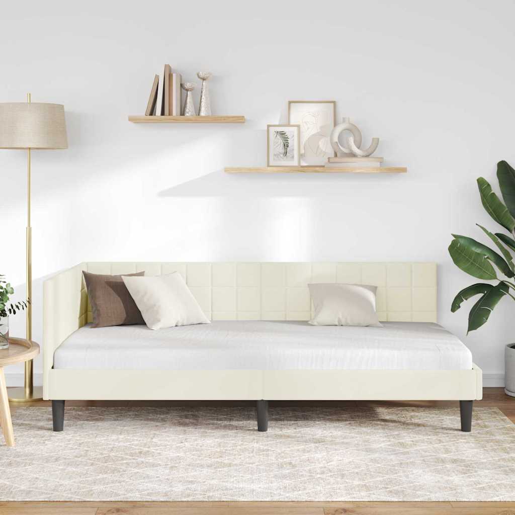 Hjørnesengramme med hovedgærde Creme 90 cm x 190 cm Fløjl