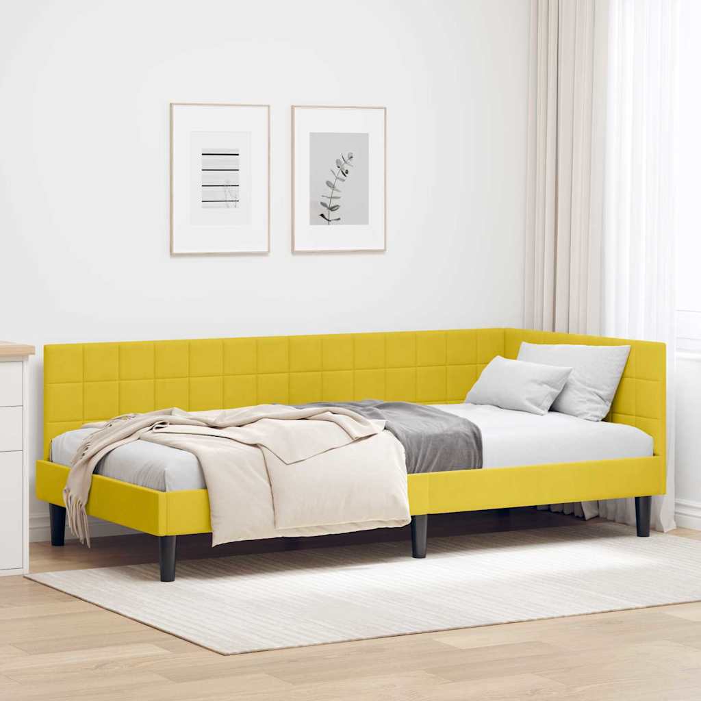 Hjørnesengramme med hovedgærde Gul 90 cm x 200 cm Fløjl