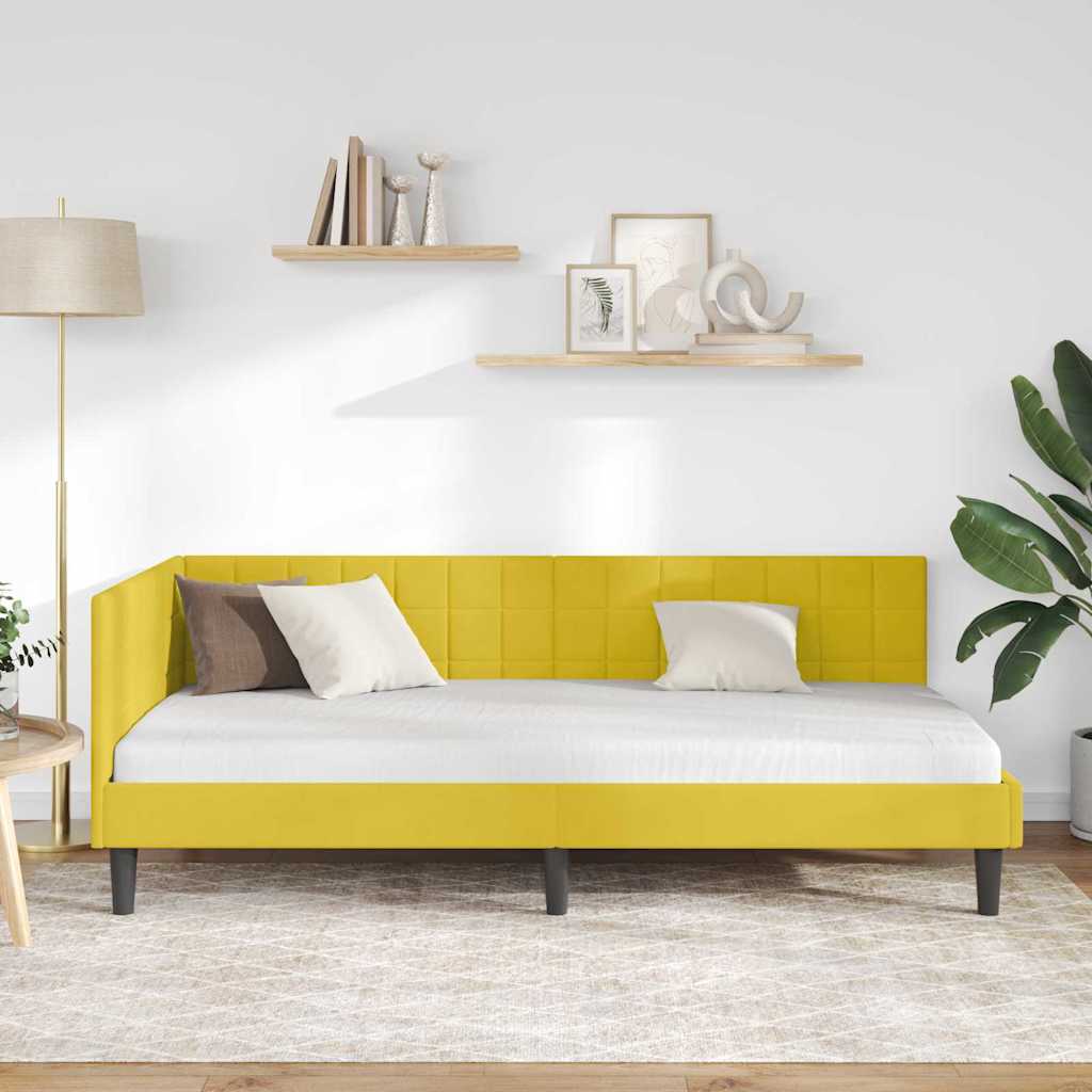 Hjørnesengramme med hovedgærde Gul 90 cm x 200 cm Fløjl