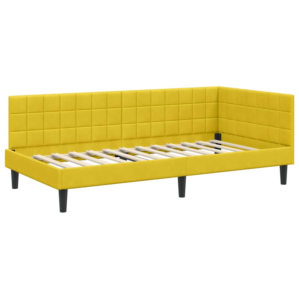 Hjørnesengramme med hovedgærde Gul 90 cm x 200 cm Fløjl
