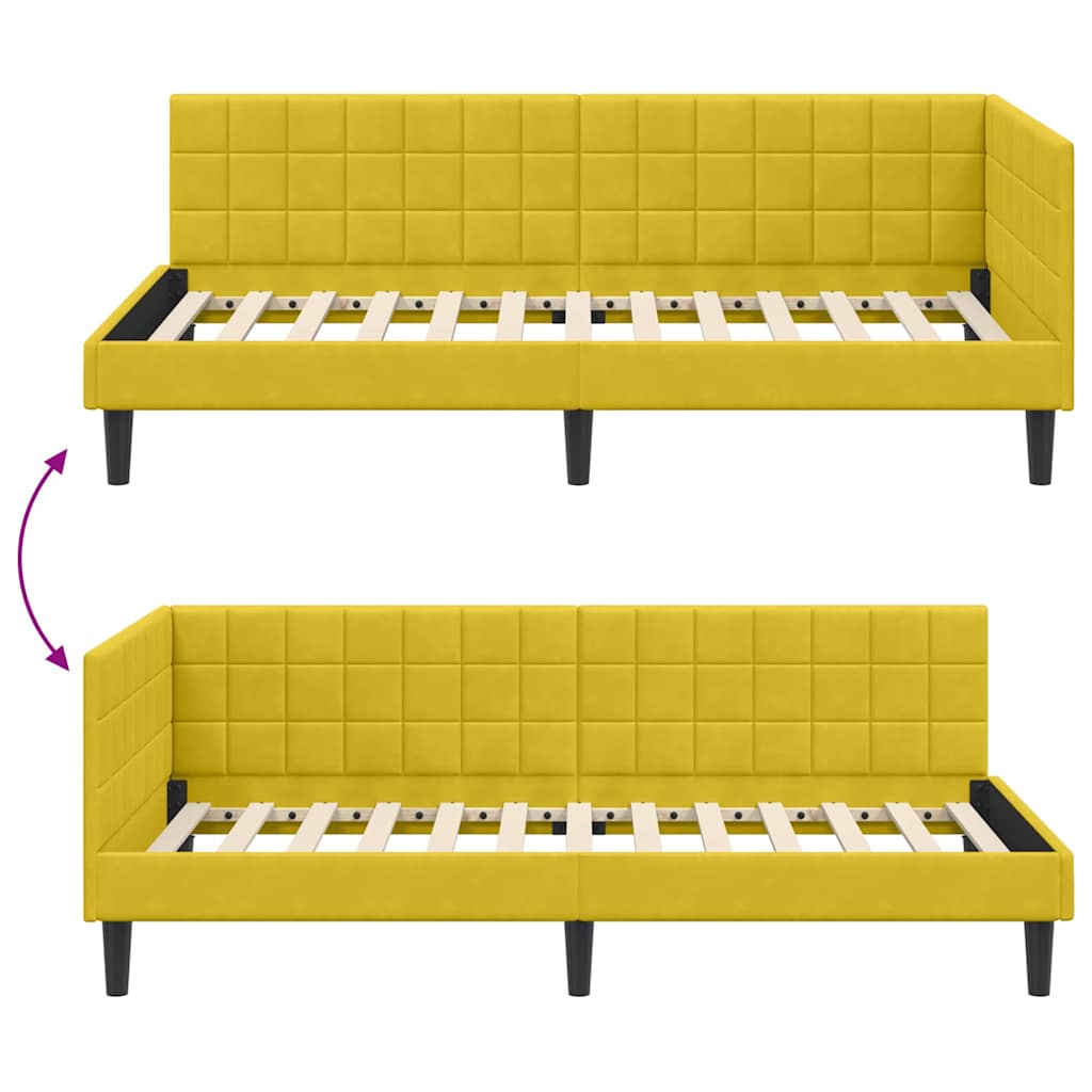 Hjørnesengramme med hovedgærde Gul 90 cm x 200 cm Fløjl