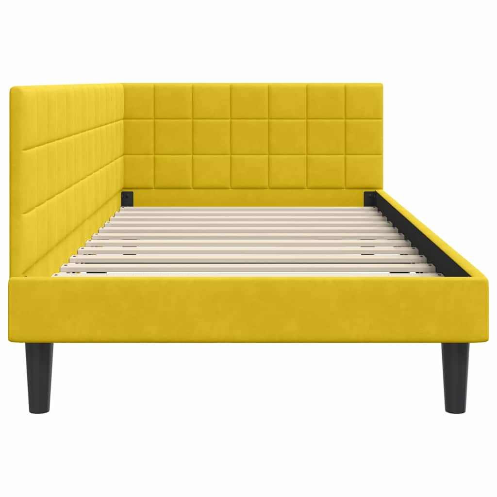 Hjørnesengramme med hovedgærde Gul 90 cm x 200 cm Fløjl