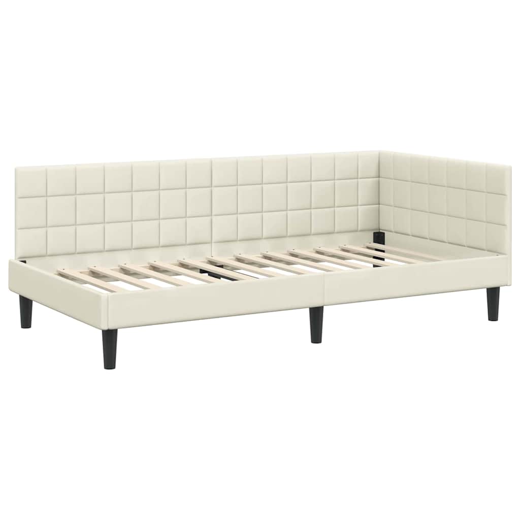 Hjørnesengramme med hovedgærde Creme 90 cm x 200 cm Fløjl