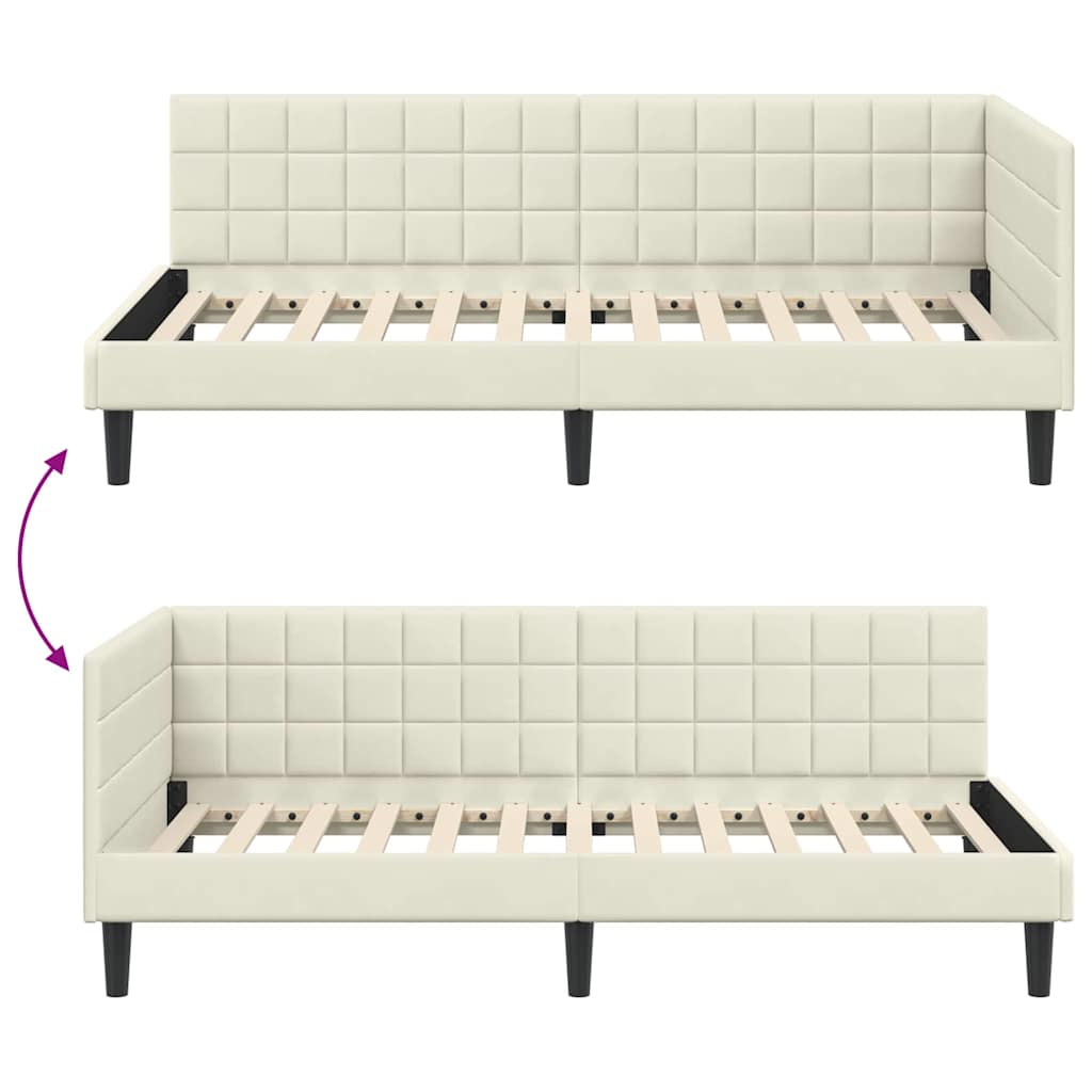 Hjørnesengramme med hovedgærde Creme 90 cm x 200 cm Fløjl