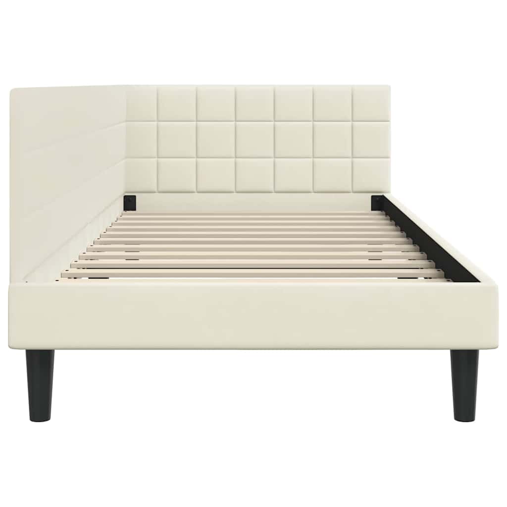 Hjørnesengramme med hovedgærde Creme 90 cm x 200 cm Fløjl