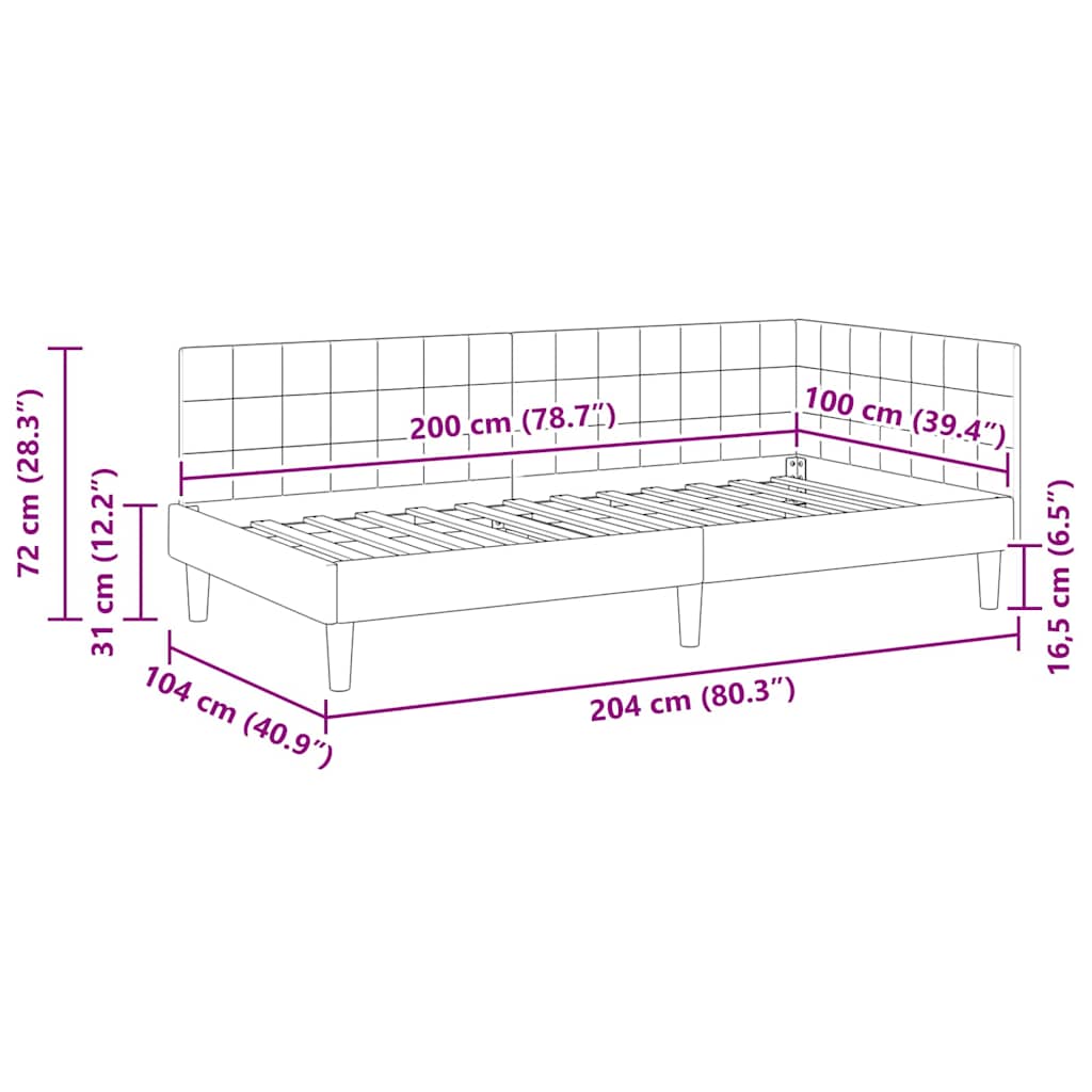 Hjørnesengramme med hovedgærde Mørkegrøn 100 cm x 200 cm Fløjl