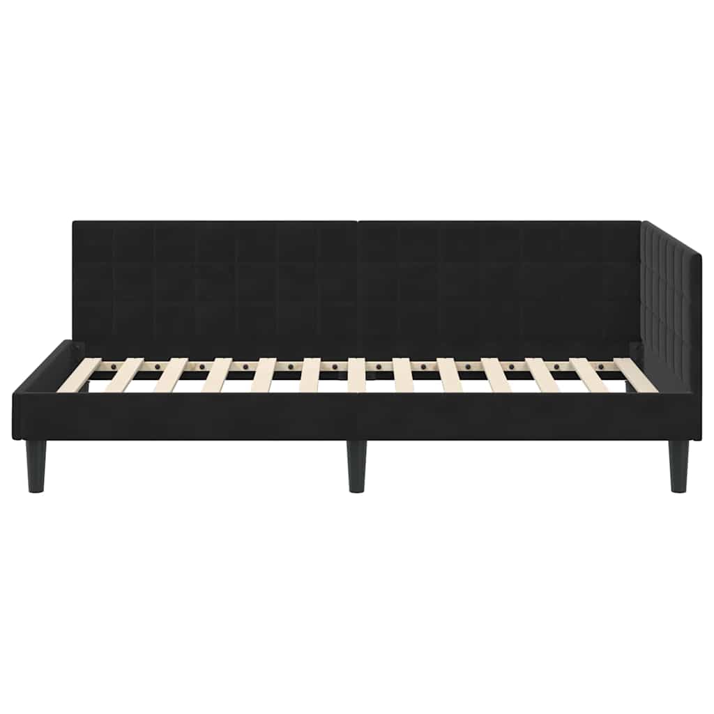Hjørnesengramme med hovedgærde Sort 100 cm x 200 cm Fløjl