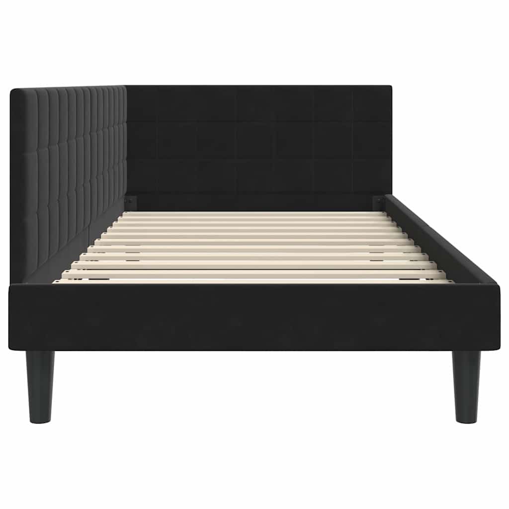 Hjørnesengramme med hovedgærde Sort 100 cm x 200 cm Fløjl