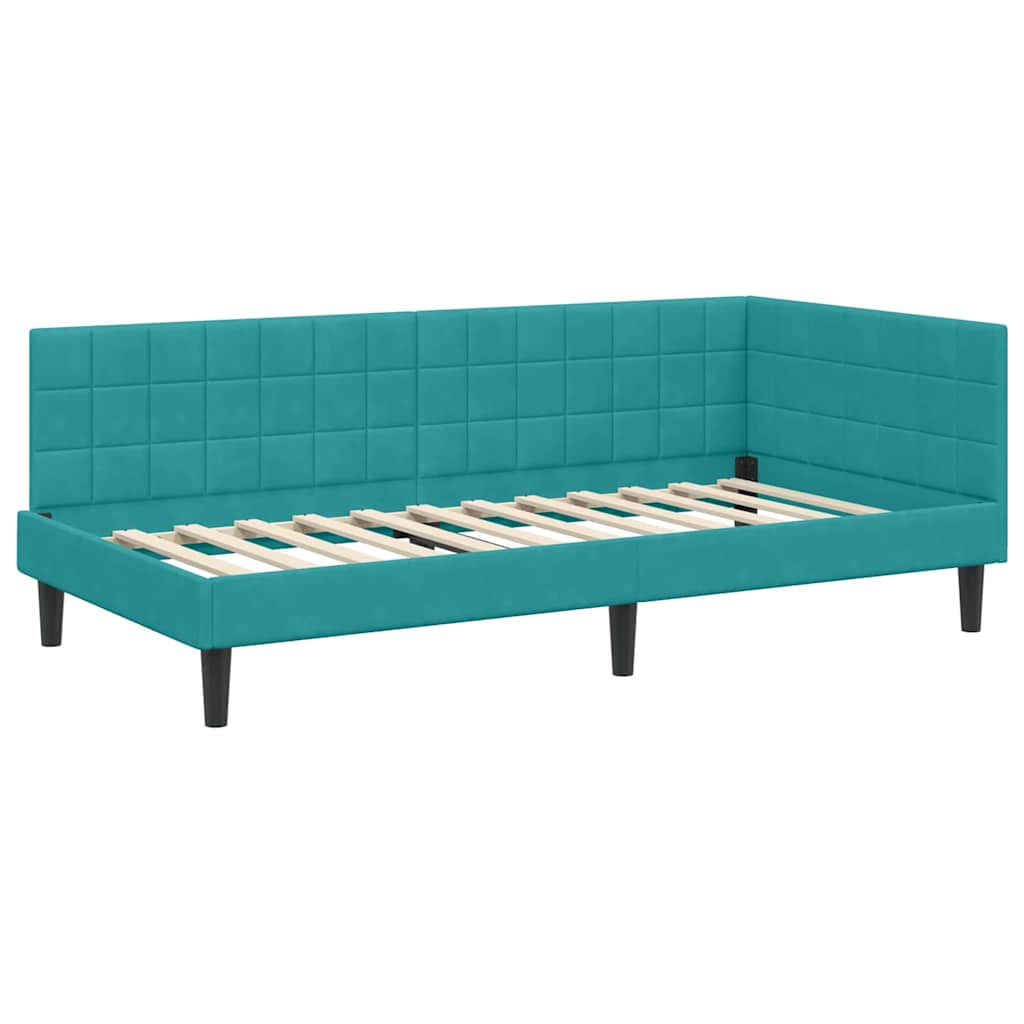 Hjørnesengramme med hovedgærde Turkis 100 cm x 200 cm Fløjl