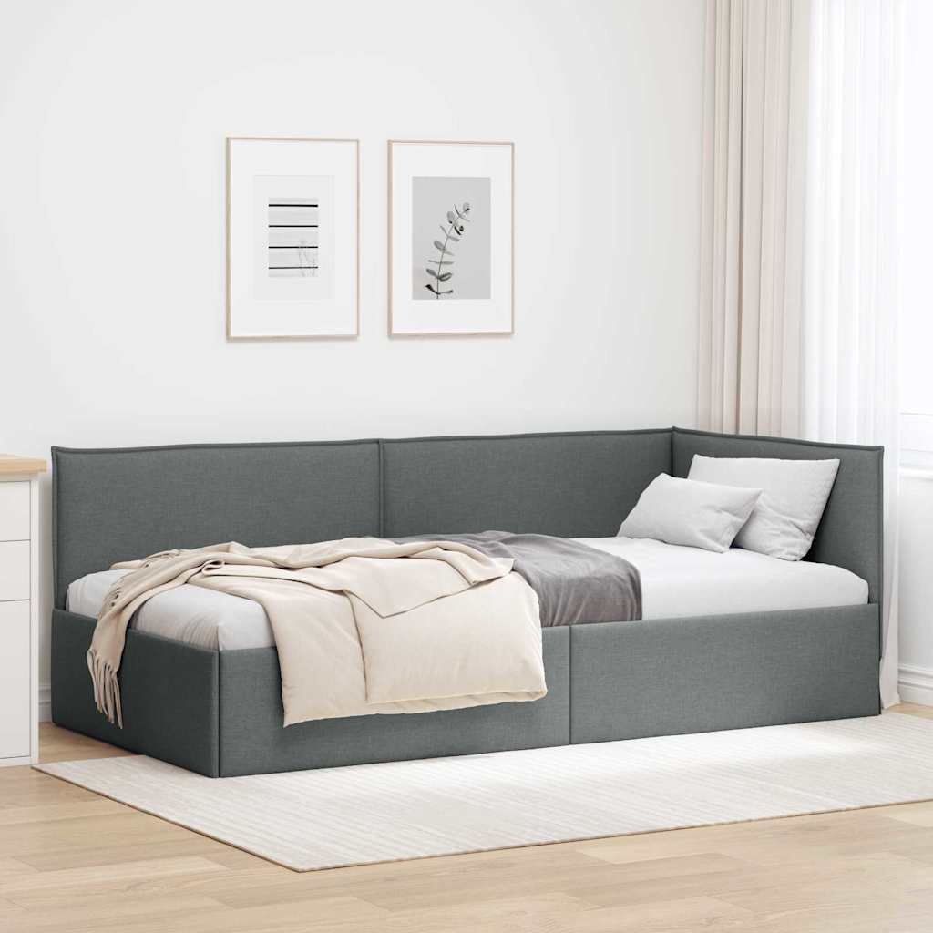 Hjørnesengramme med hovedgærde Mørkegrå 80 x 200 cm Stof