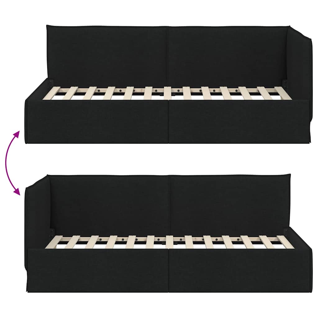 Hjørnesengramme med hovedgærde Sort 80 x 200 cm Stof