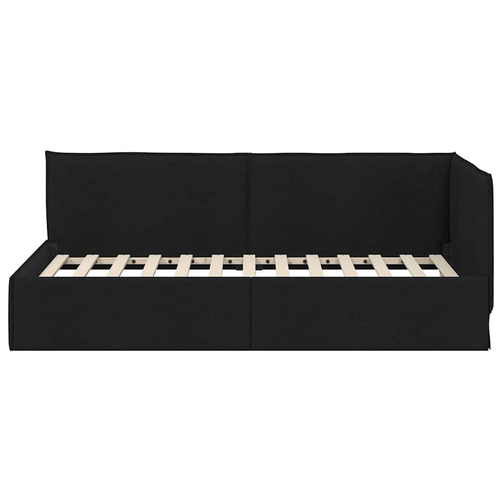 Hjørnesengramme med hovedgærde Sort 90 x 190 cm Stof