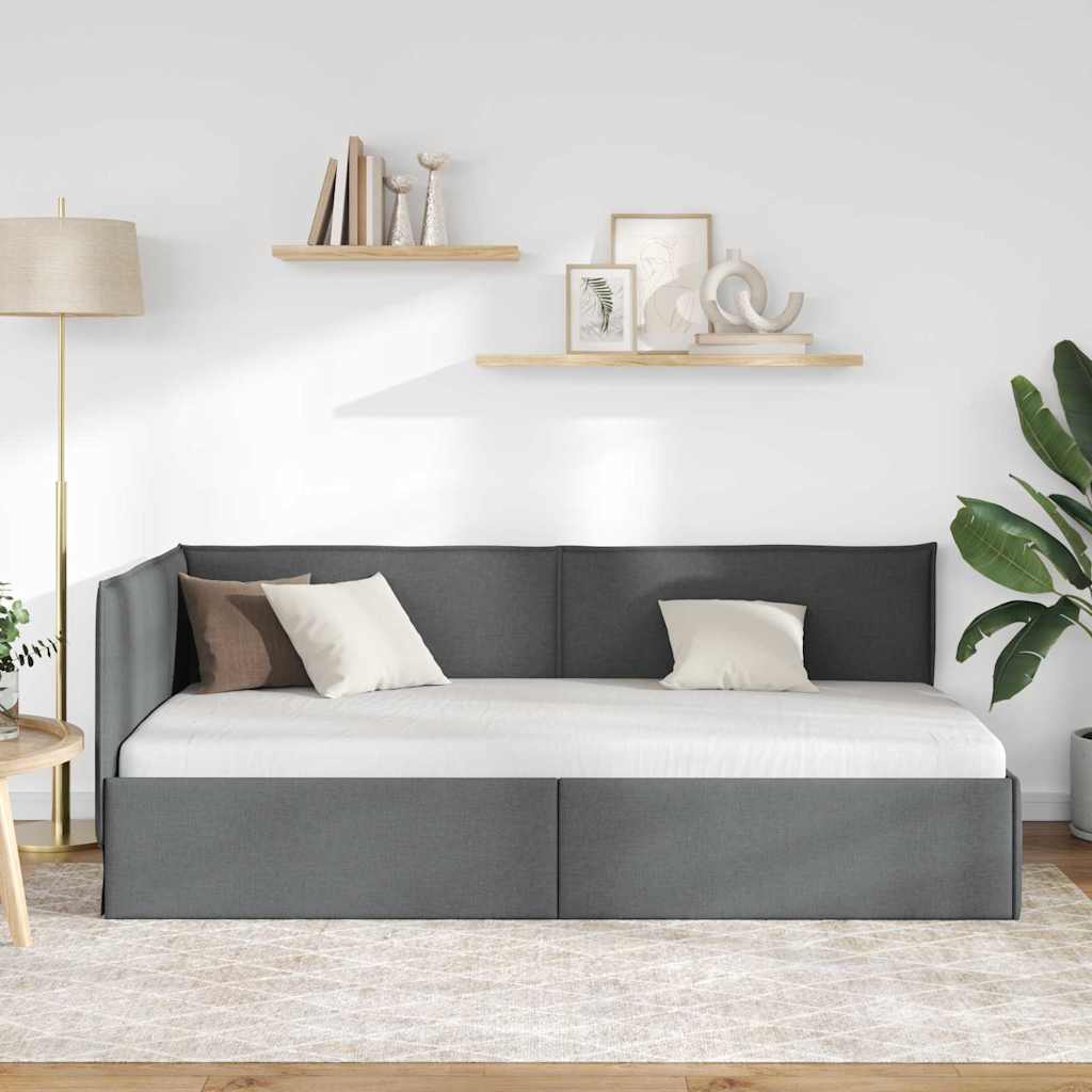 Hjørnesengramme med hovedgærde Mørkegrå 100 x 200 cm Stof