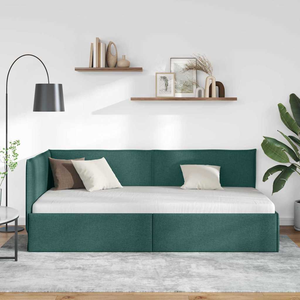 Hjørnesengramme med hovedgærde Mørkegrøn 100 x 200 cm Stof