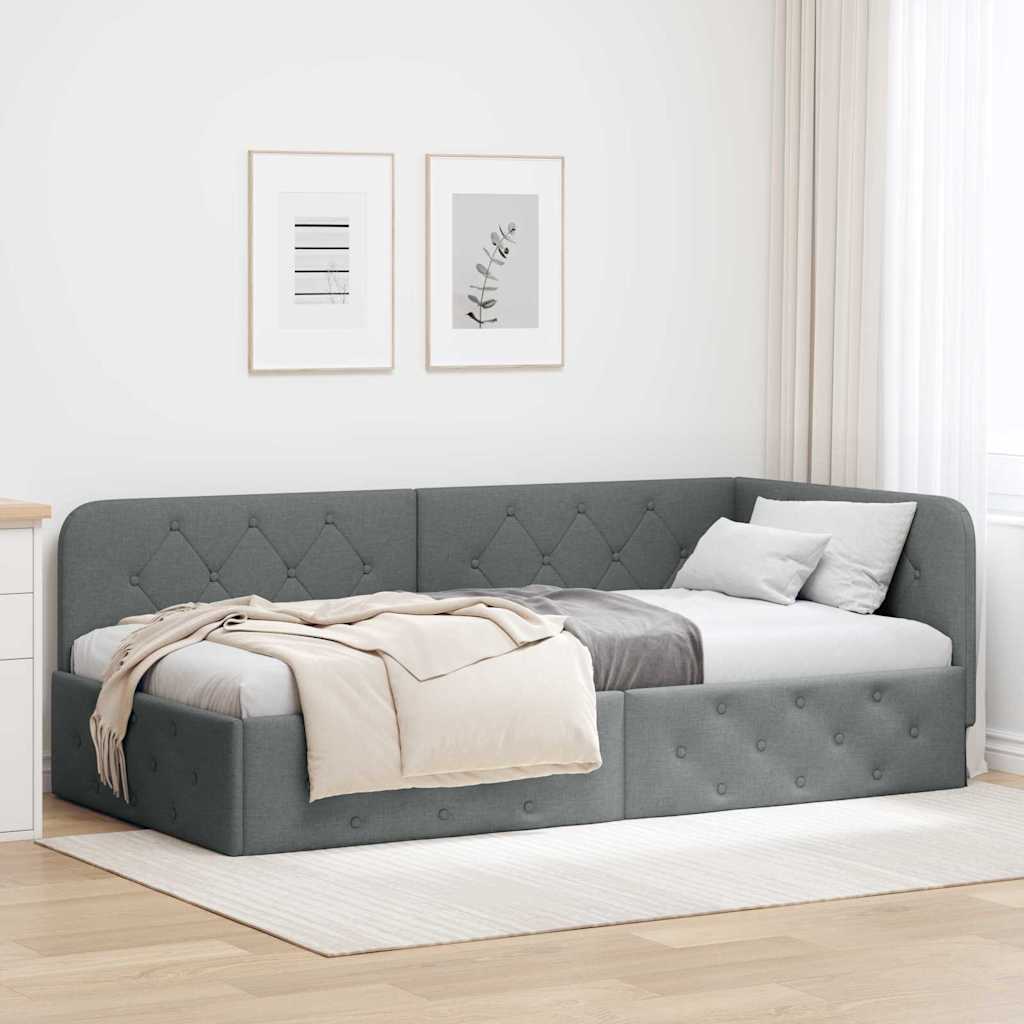 Hjørnesengramme Mørkegrå 90 x 200 cm Stof