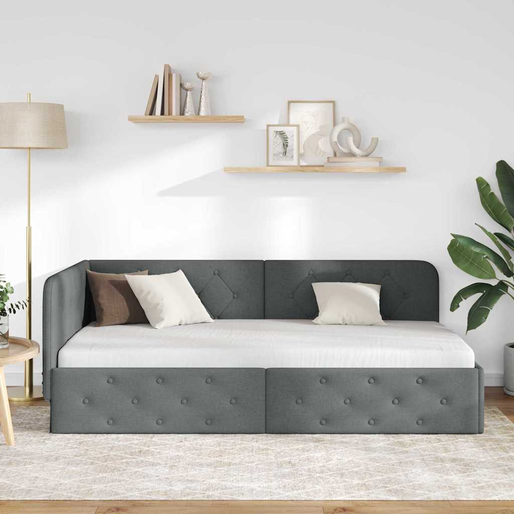 Hjørnesengramme Mørkegrå 90 x 200 cm Stof