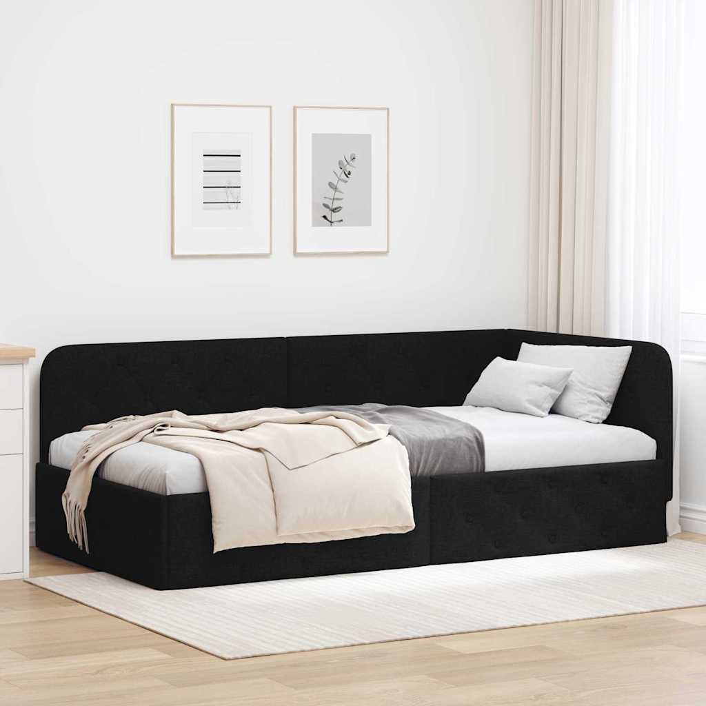 Hjørnesengramme Sort 90 x 200 cm Stof
