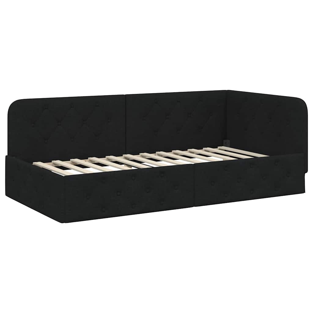 Hjørnesengramme Sort 90 x 200 cm Stof